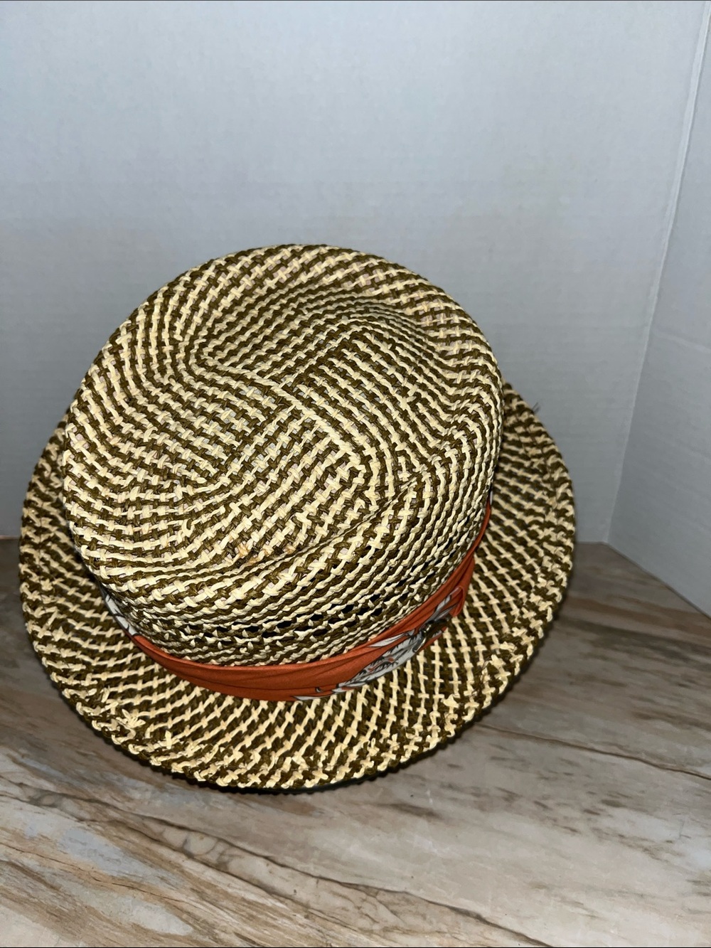 Men's Tommy Bahama Straw Fedora Hat with Orange Band OS